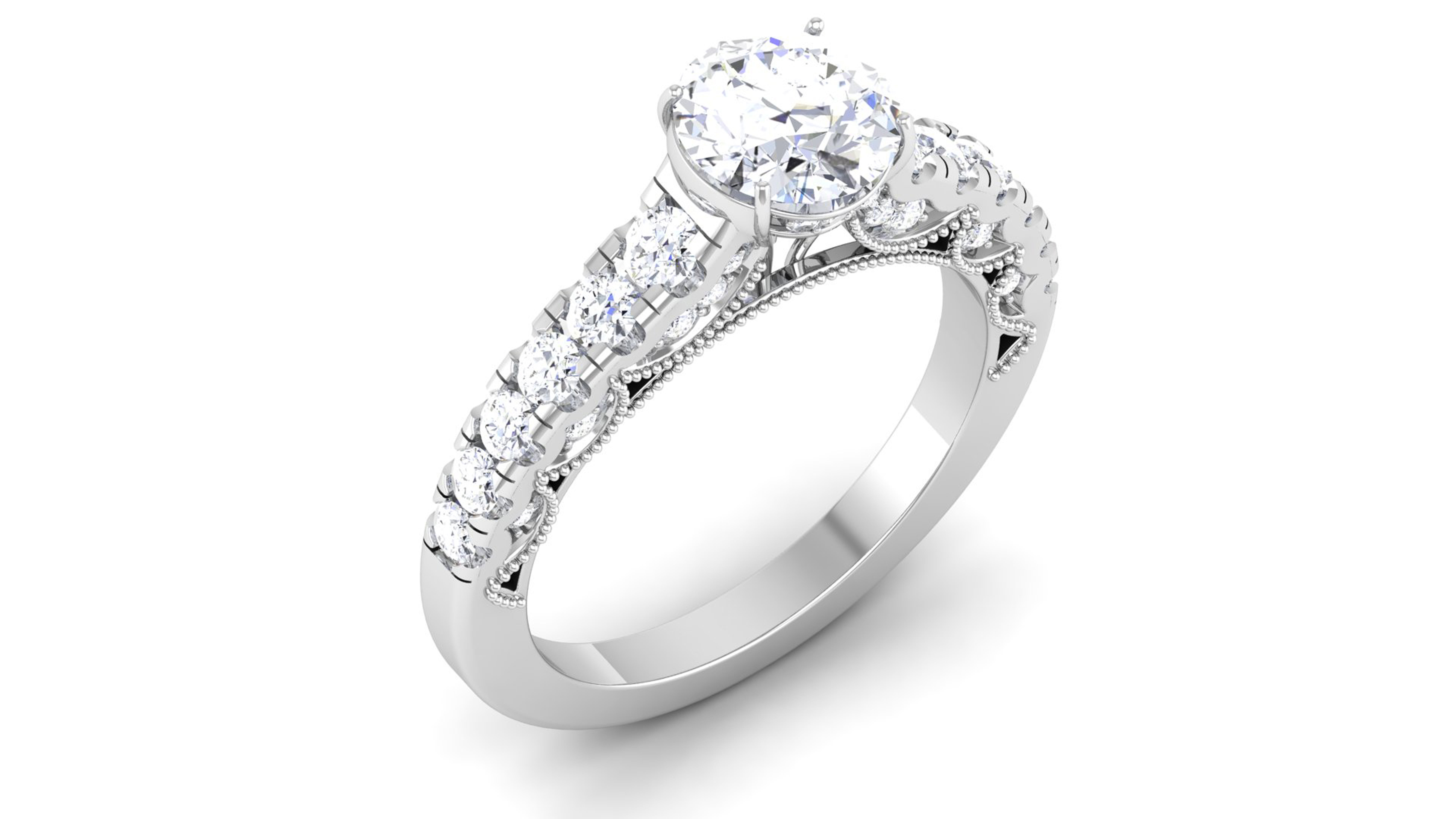 Solitaire Engagement Wedding Ring Pave Ring 3D print model_2