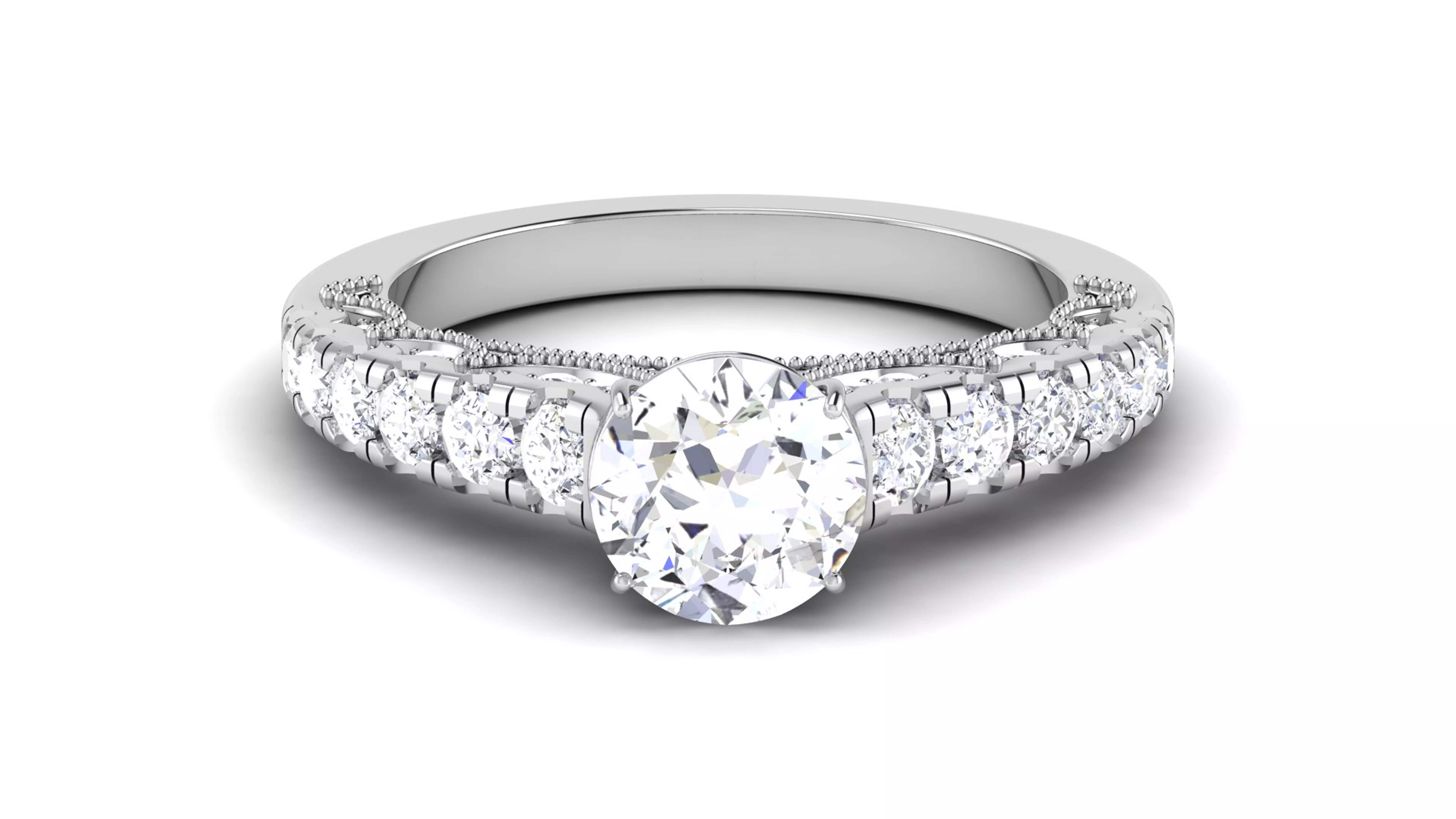 Solitaire Engagement Wedding Ring Pave Ring 3D print model_0