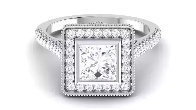 Solitaire Engagement Wedding Halo Rings Princess Bridal Ring 3D print model