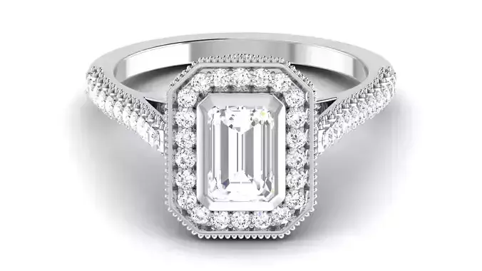 Engagement Wedding Halo Emerald Ring Emerald Bridal Ring 3D print model