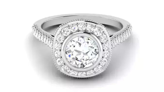 Solitaire Engagement Wedding Halo  Ring Round Stone Bridal Ring 3D print model