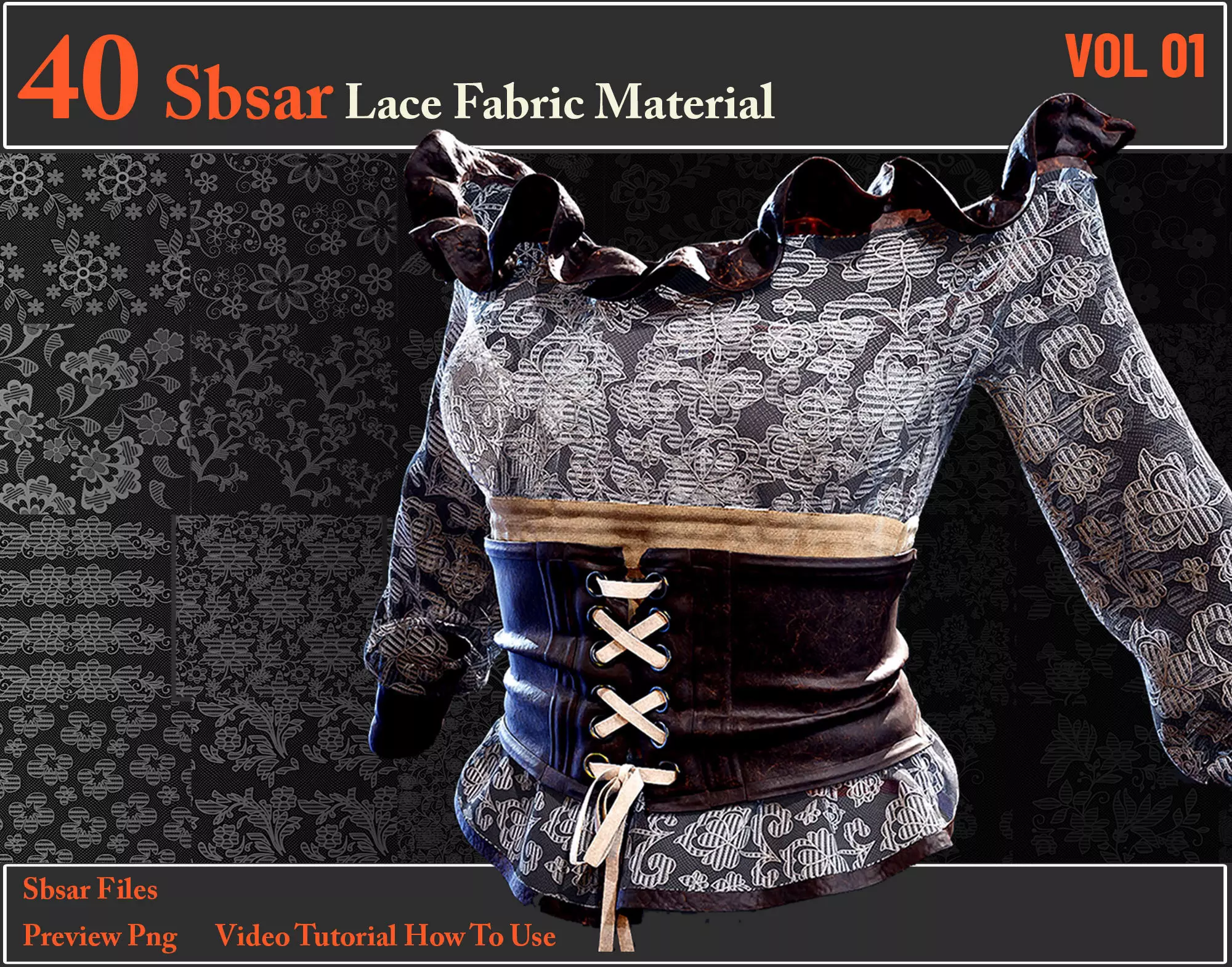 40 SBSAR Lace Fabric Materials Texture_0