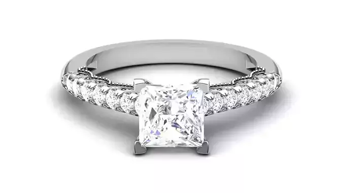 Solitaire Engagement Wedding Rings Princess Bridal Ring 3D print model