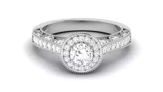 Solitaire Engagement Wedding Halo  Ring Round Bridal Ring 3D print model
