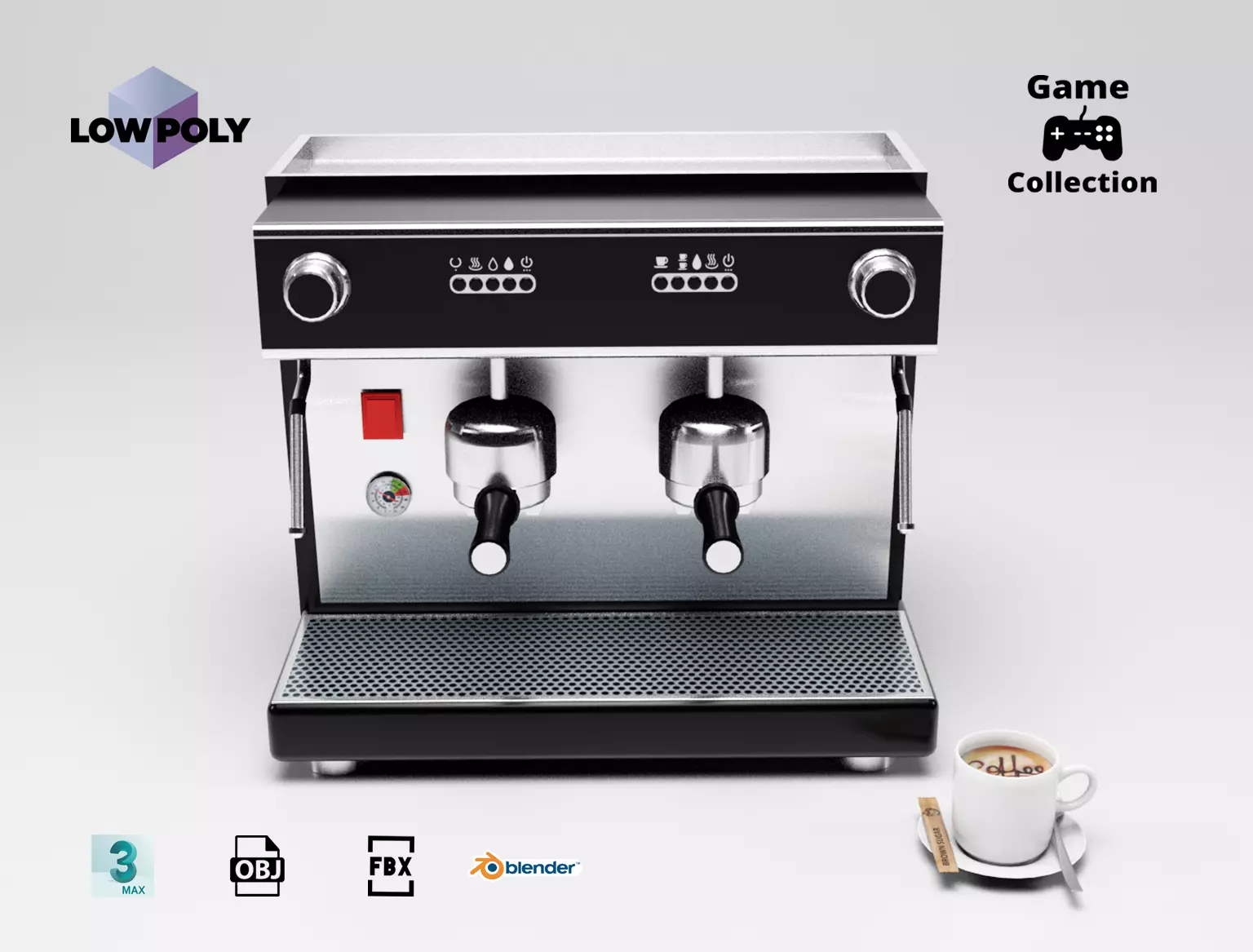 Espresso coffee machine Low-poly 3D model