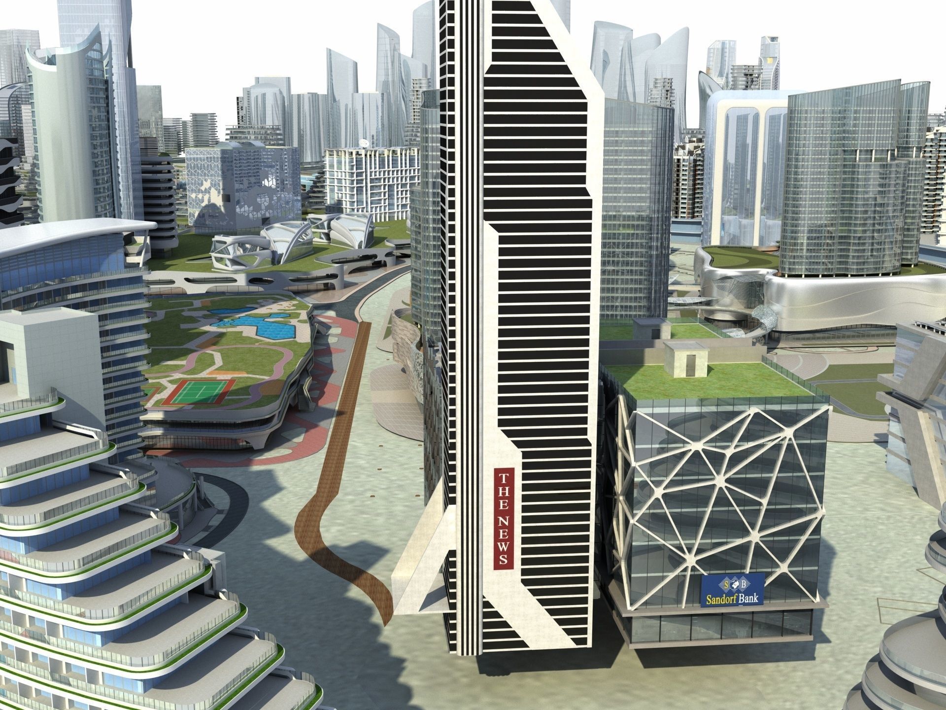 City 3 with ball in middle 3D model_6