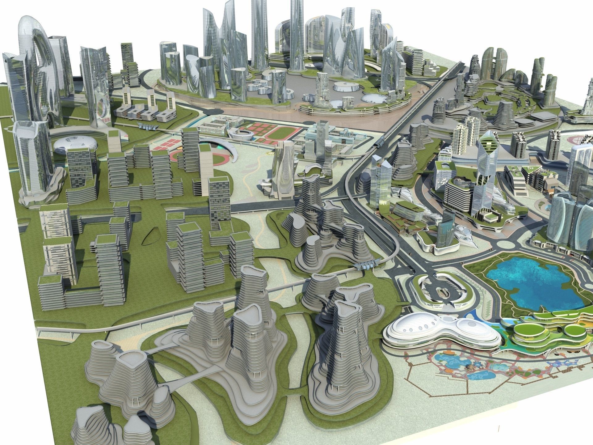 City 3 with ball in middle 3D model_3