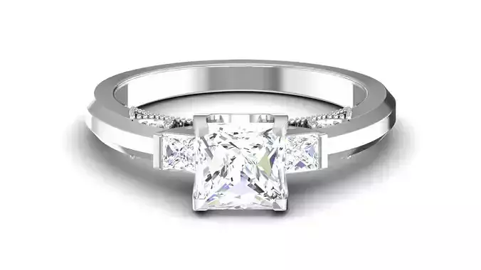 Engagement Wedding Princess Stone Three Stone Bridal Ring 3D print model