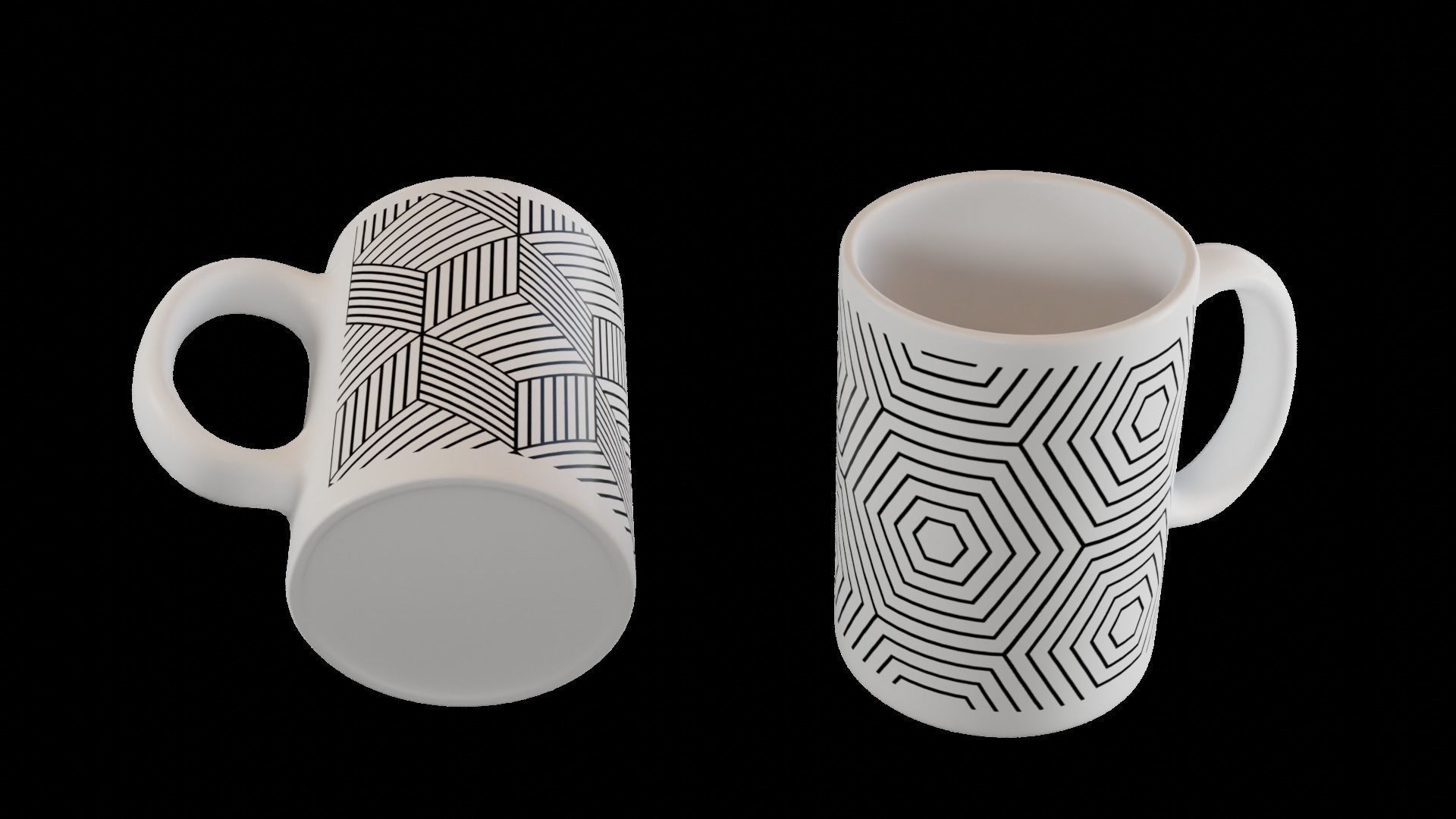 Cup set mug with geometric pattern 3D model_2