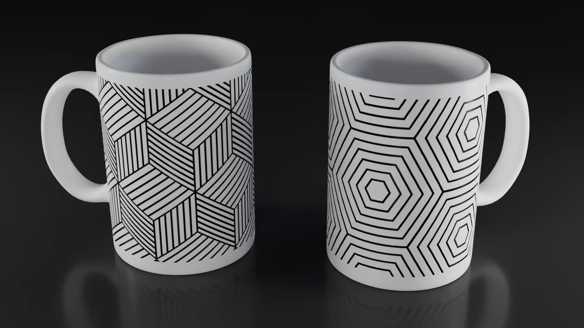 Cup set mug with geometric pattern 3D model_0