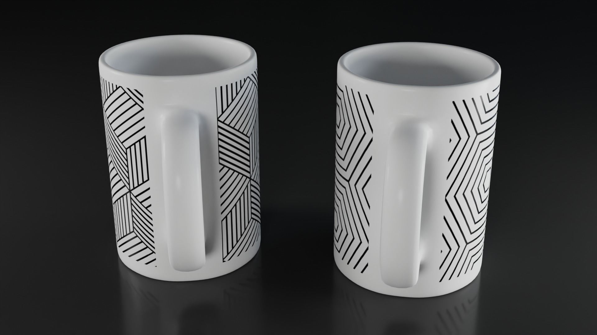 Cup set mug with geometric pattern 3D model_1