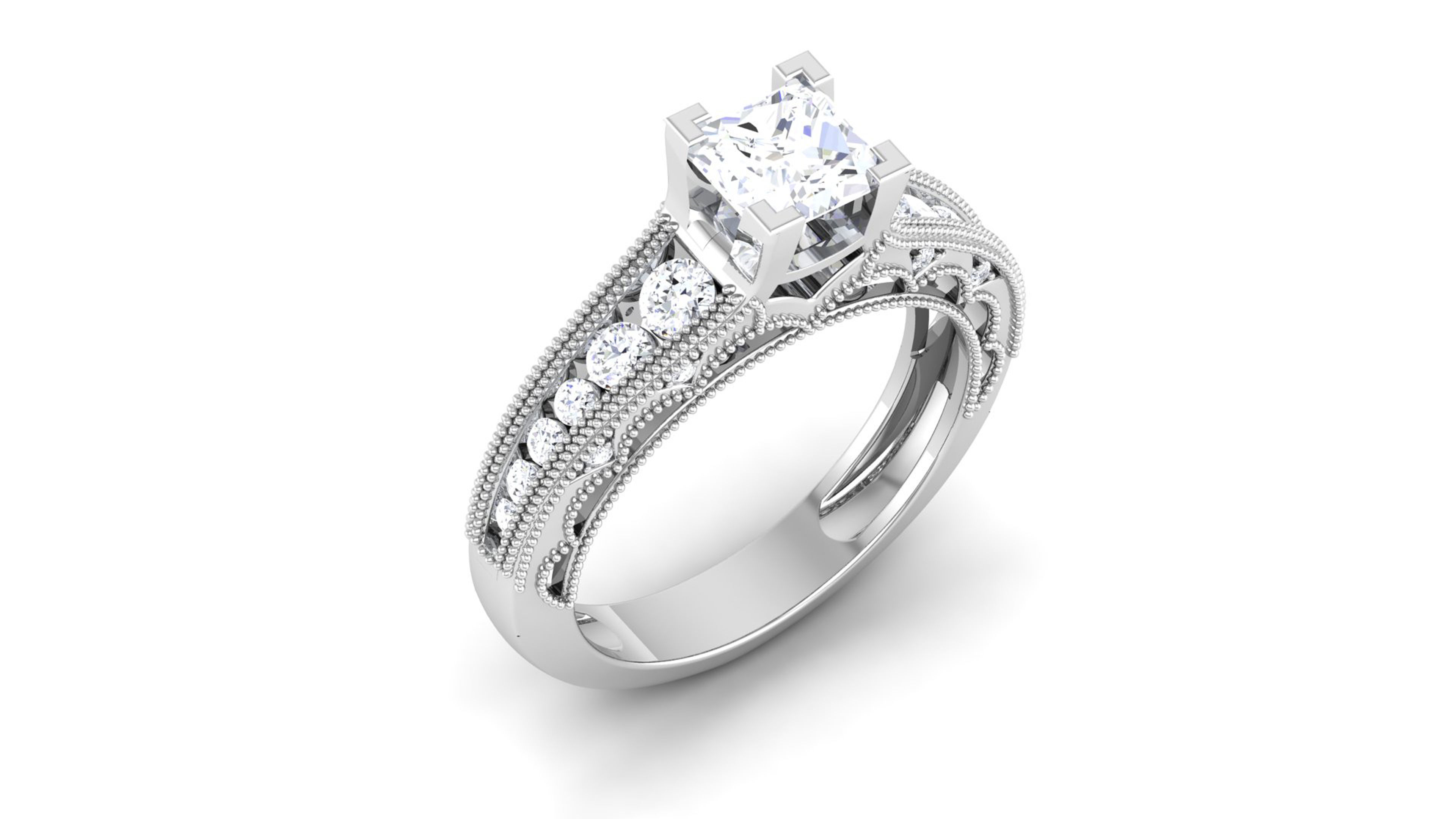 Solitaire Engagement Wedding Ring Princess Stone Bridal Ring 3D print model_1