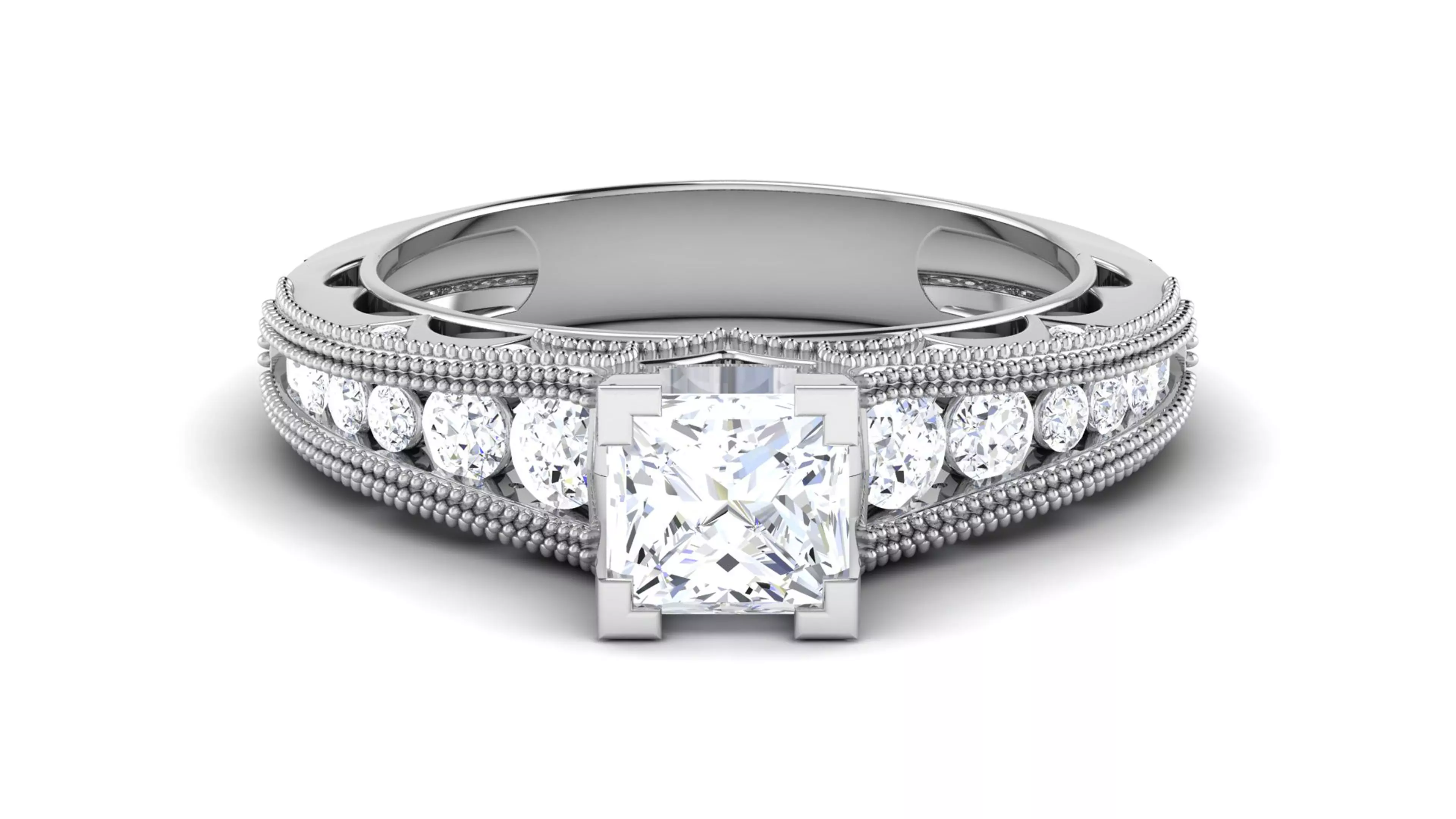 Solitaire Engagement Wedding Ring Princess Stone Bridal Ring 3D print model_0