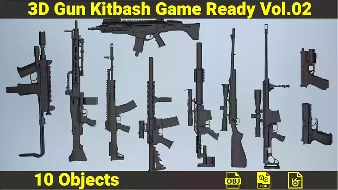 3D Gun Kitbash Game Ready Vol 02