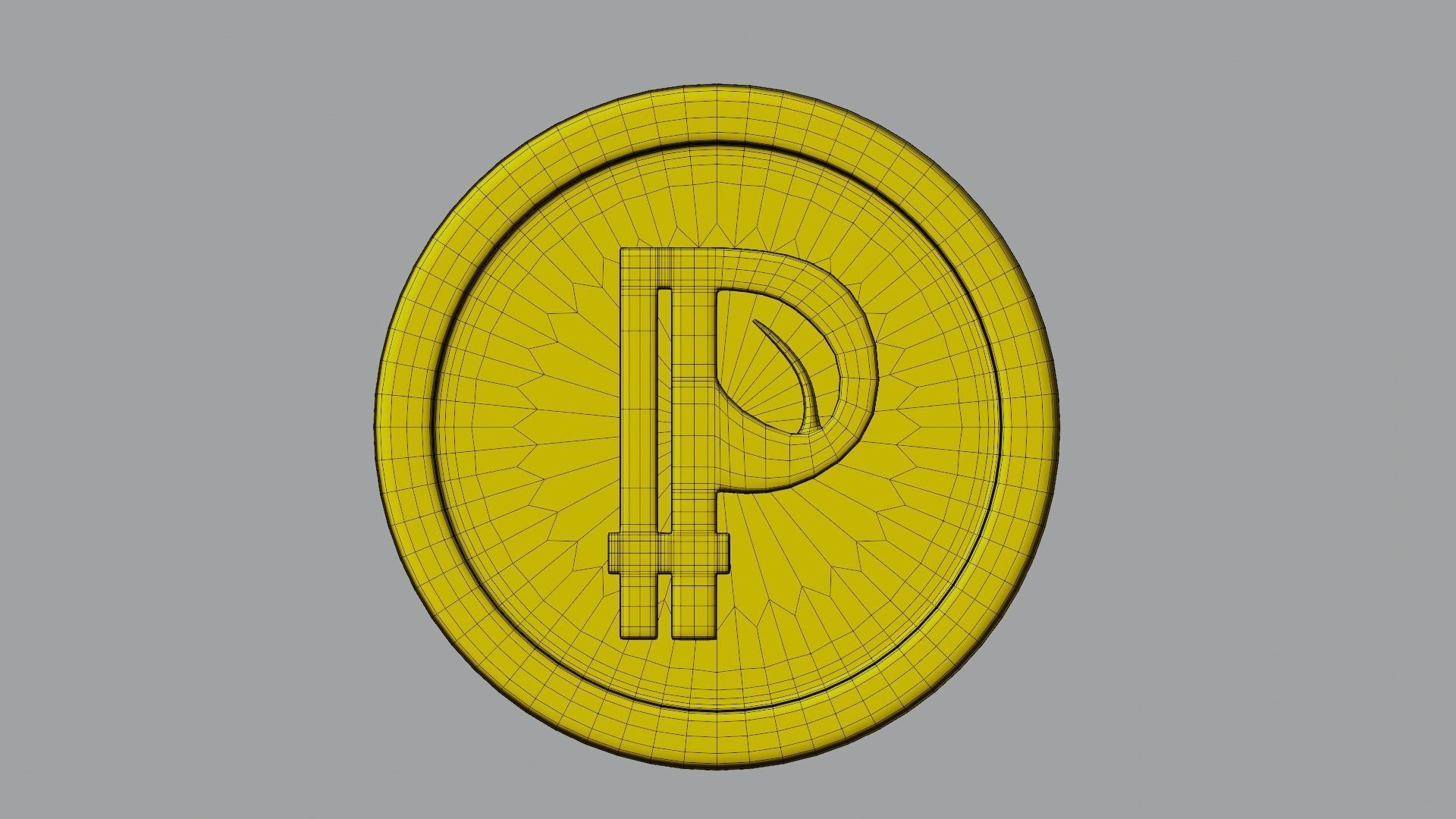Peercoin coin with letter p Low-poly 3D model_7