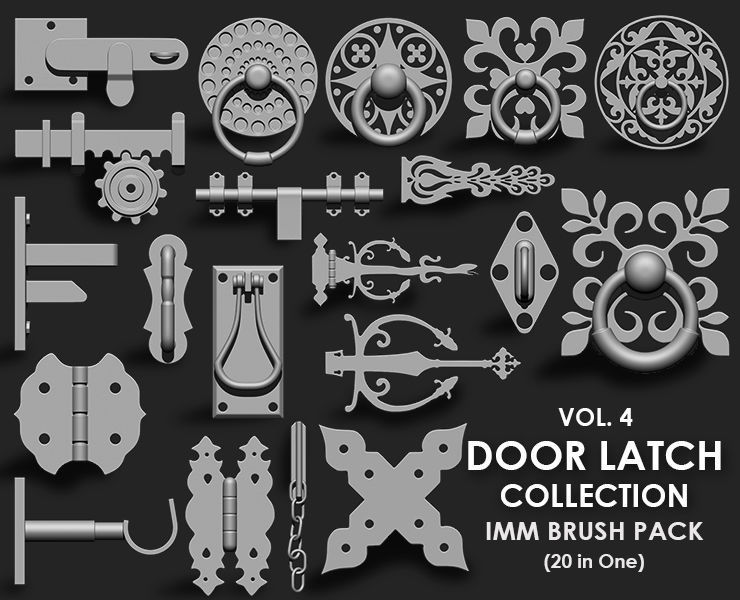 DOOR LATCH MEGA PACK 4 IN ONE 66 BRUSHES 3D model_4