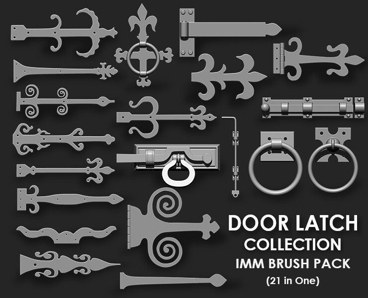 DOOR LATCH MEGA PACK 4 IN ONE 66 BRUSHES 3D model_1