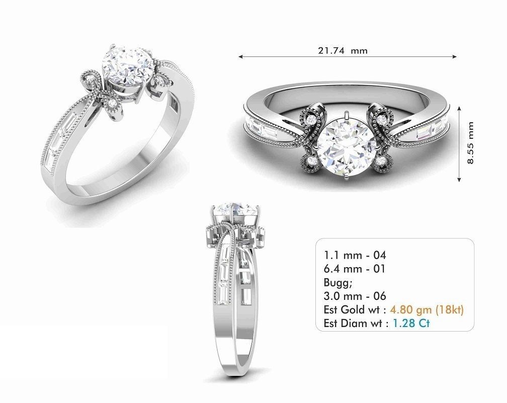 Solitaire Engagement Wedding Ring Bridal Ring 3D print model_1