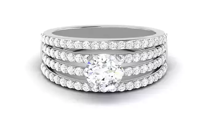 Solitaire Engagement Wedding Four Band Bridal Ring