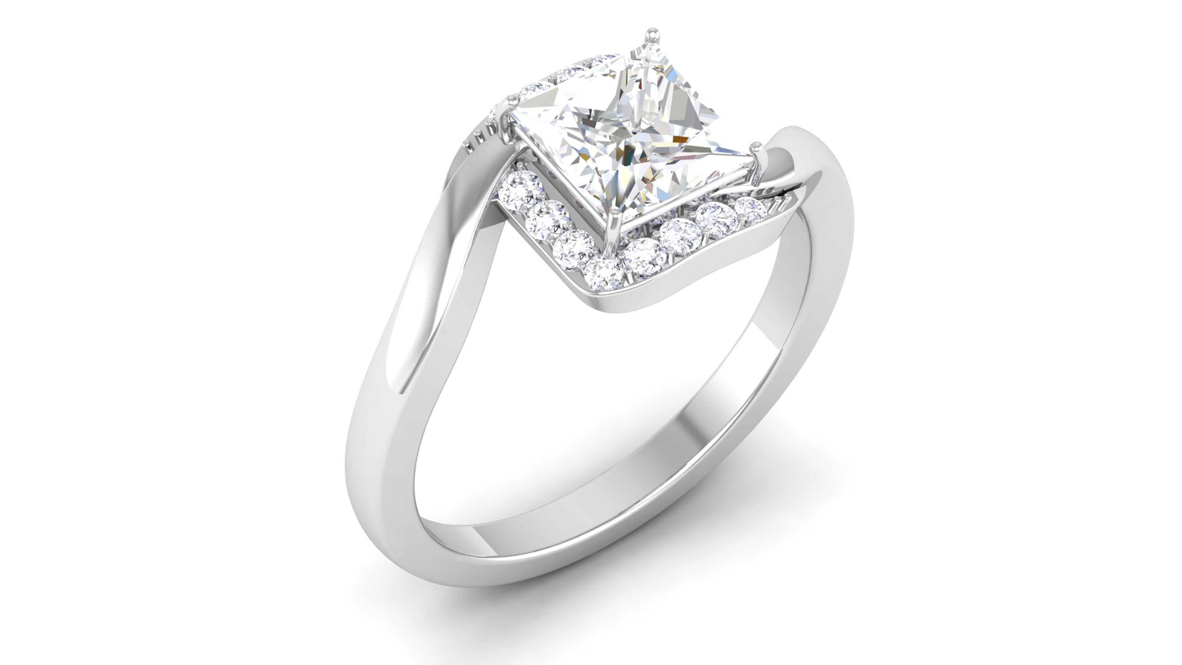 Solitaire Engagement Wedding Bypass Bridal Ring 3D print model_2