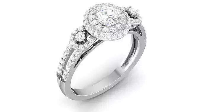 Solitaire Engagement Wedding Double Halo Ring Bridal Ring 3D print model