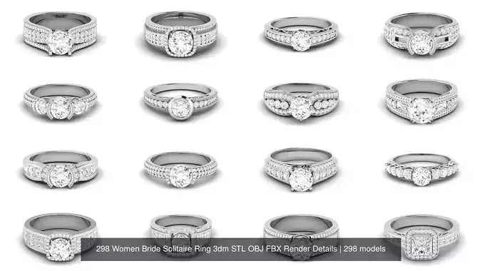 298 Women Bridal Solitaire Ring 3dm STL OBJ FBX Render Details 3D Model Collection