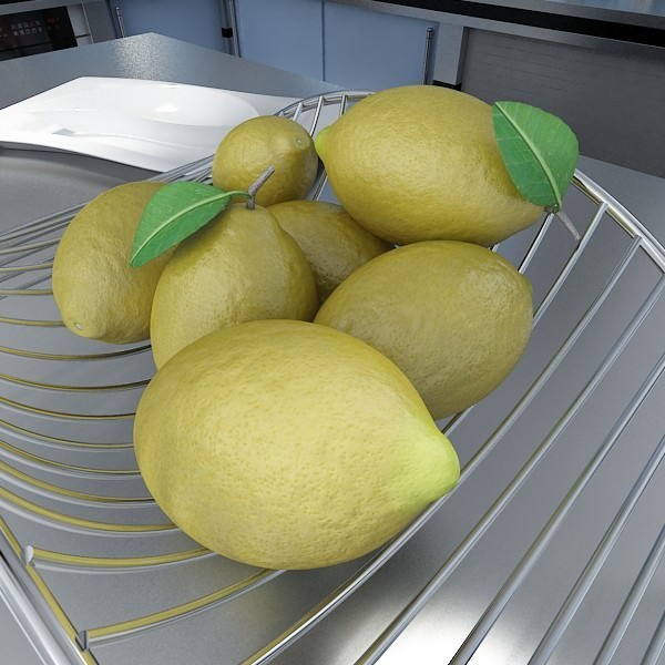 Lemons in Decorative Metal Wire Container 3D model_3