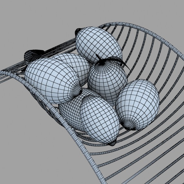 Lemons in Decorative Metal Wire Container 3D model_7