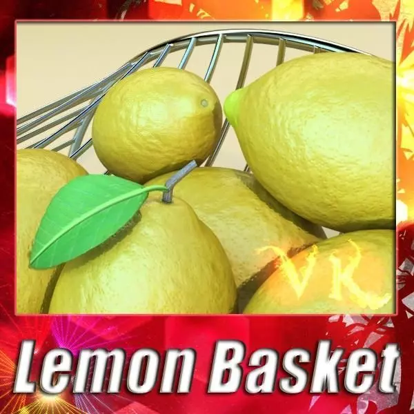 Lemons in Decorative Metal Wire Container 3D model_0