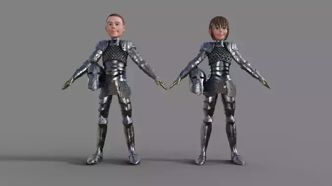 3D Cartoon Warrior Man and Woman