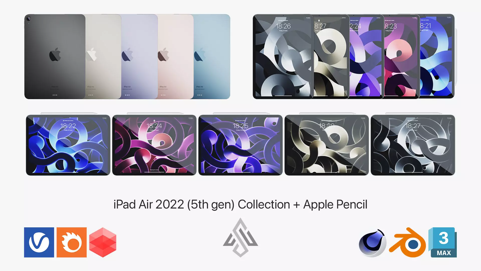 iPad Air 2022 Collection With Apple Pencil 3D model
