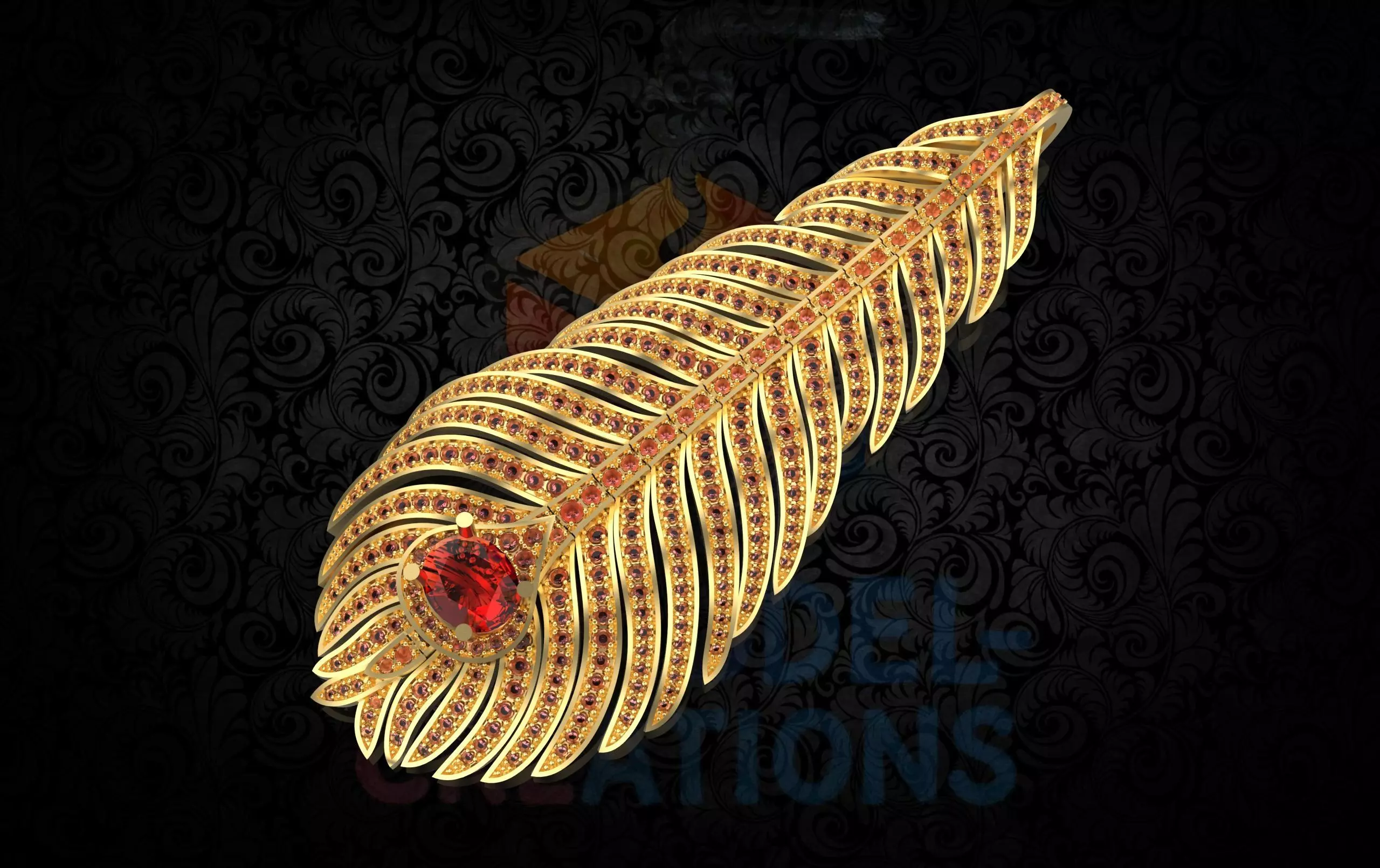 Peacock Feather neckless 007  3D print model_0