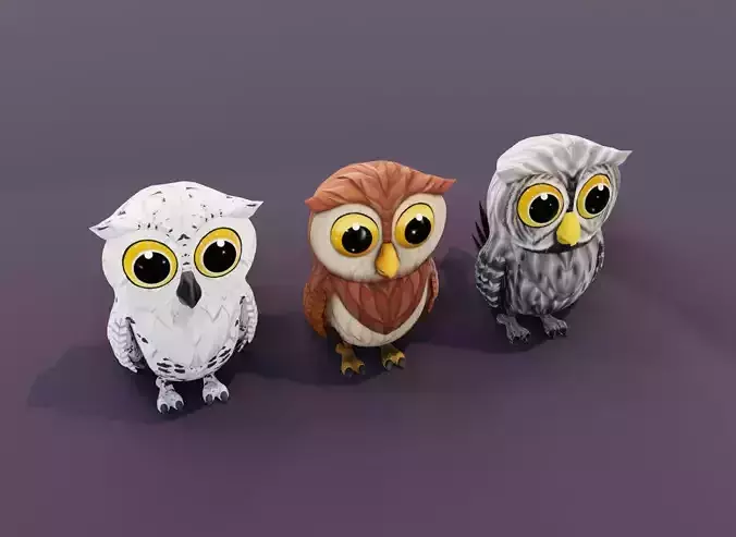 Cartoon Owl Animated 3D Model Collection 