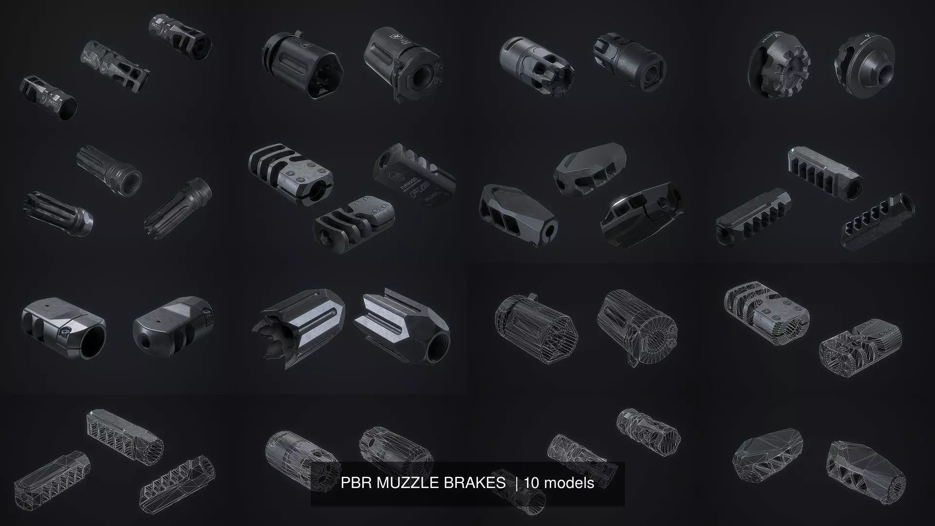 PBR MUZZLE BRAKES  3D Model Collection_0