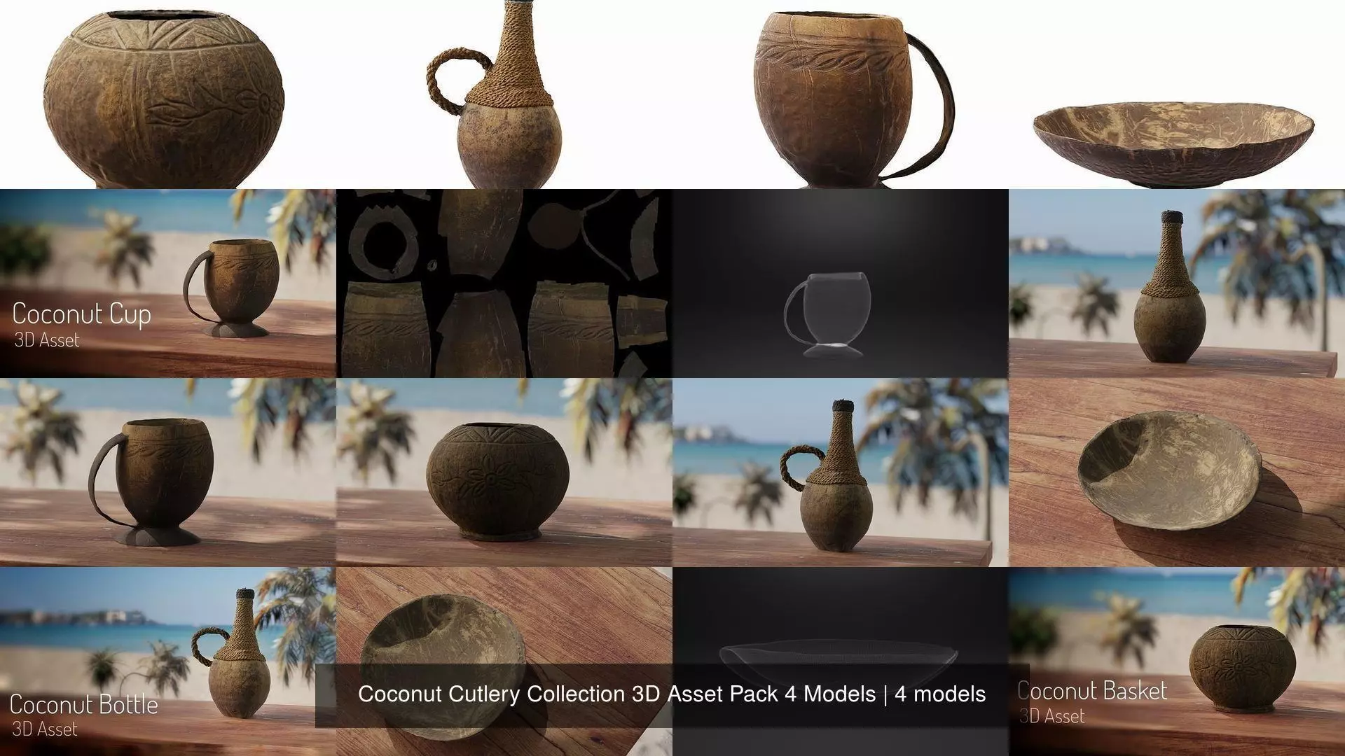 Coconut Cutlery Collection 3D Asset Pack 4 Models _1