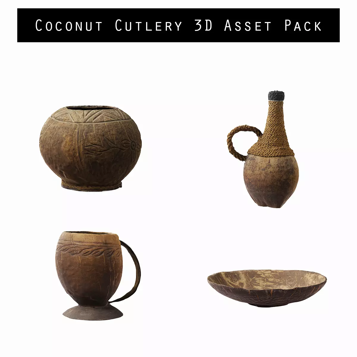 Coconut Cutlery Collection 3D Asset Pack 4 Models _0