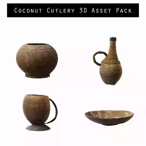 Coconut Cutlery Collection 3D Asset Pack 4 Models 