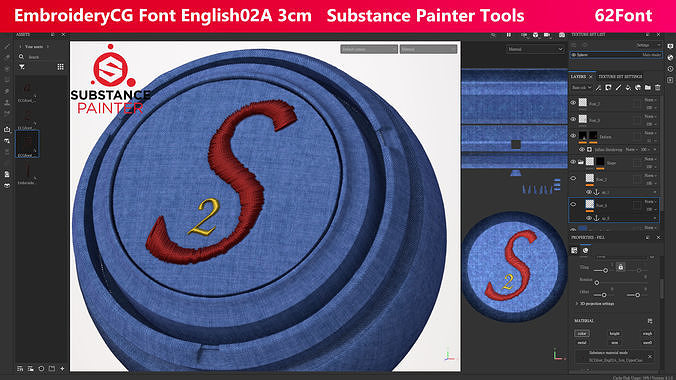 EmbroideryCG Font English02A 3cm Substance Painter Tools Texture