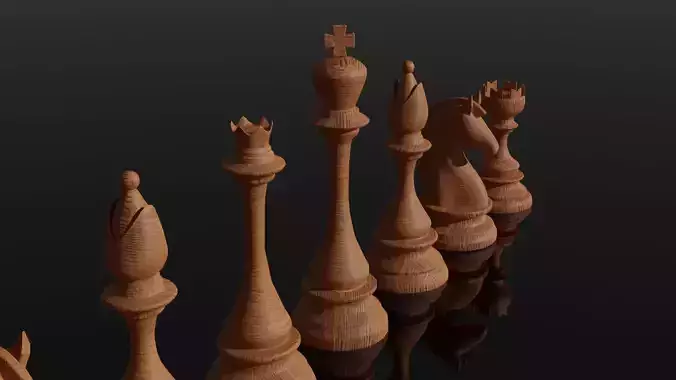 Chess Pieces wooden 3D model