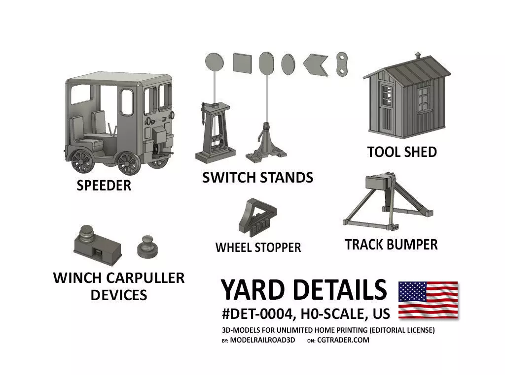 DET-0004 Yard detail set US H0-scale 13 items 3D print model_0