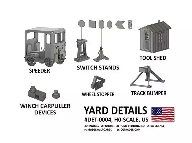 DET-0004 Yard detail set US H0-scale 13 items 3D print model