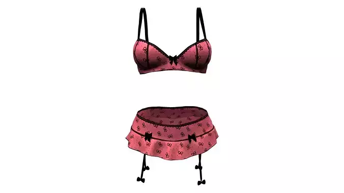 Bra with Ruffled Garter Panties Low-poly 3D model