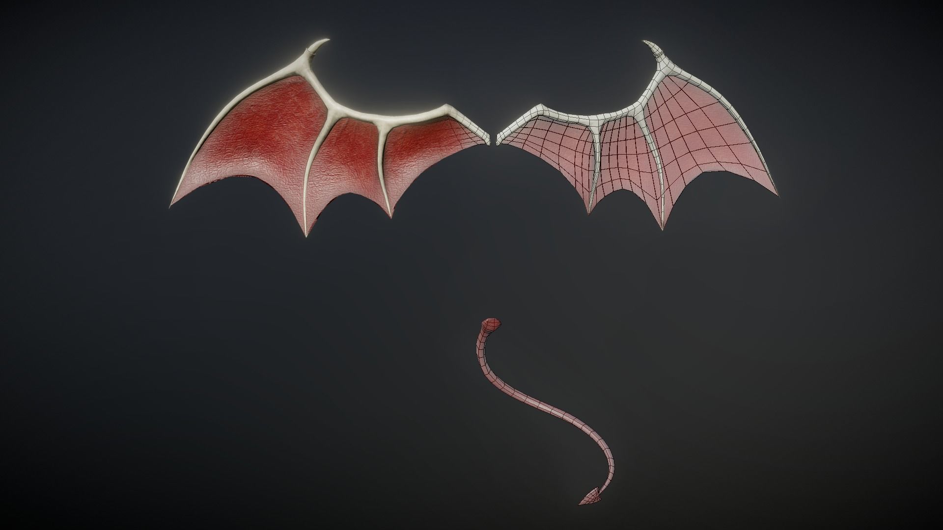 Demon Wings and Tail Low-Poly Low-poly 3D model_2