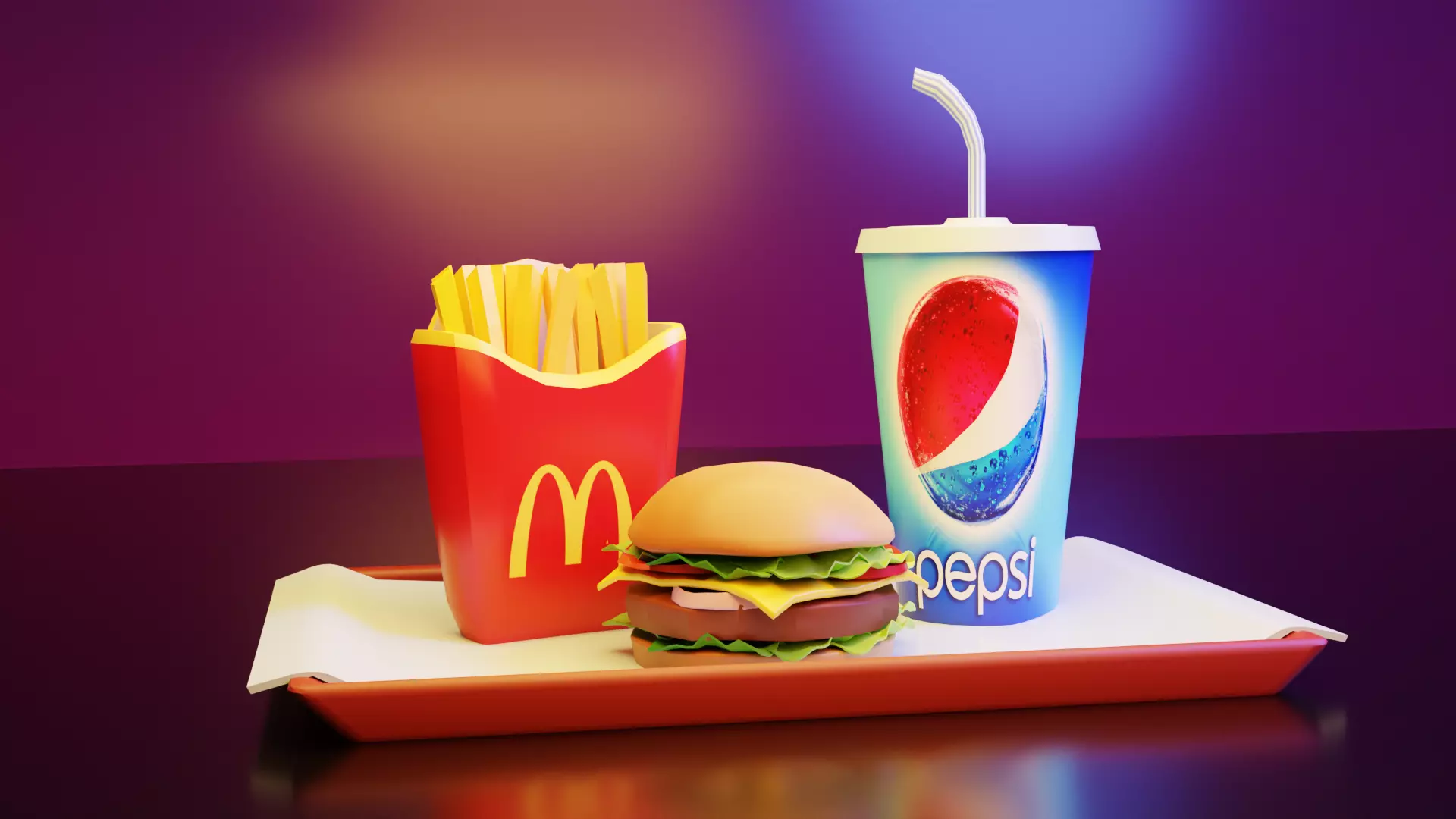 Fast Food Meal Low-poly 3D model