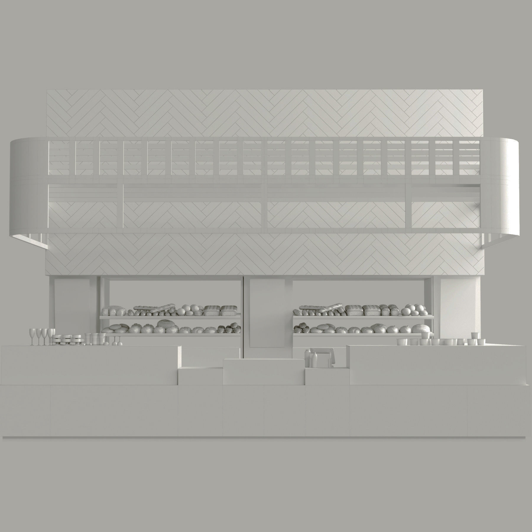 Big cafe with desserts and pastries 3D model_1