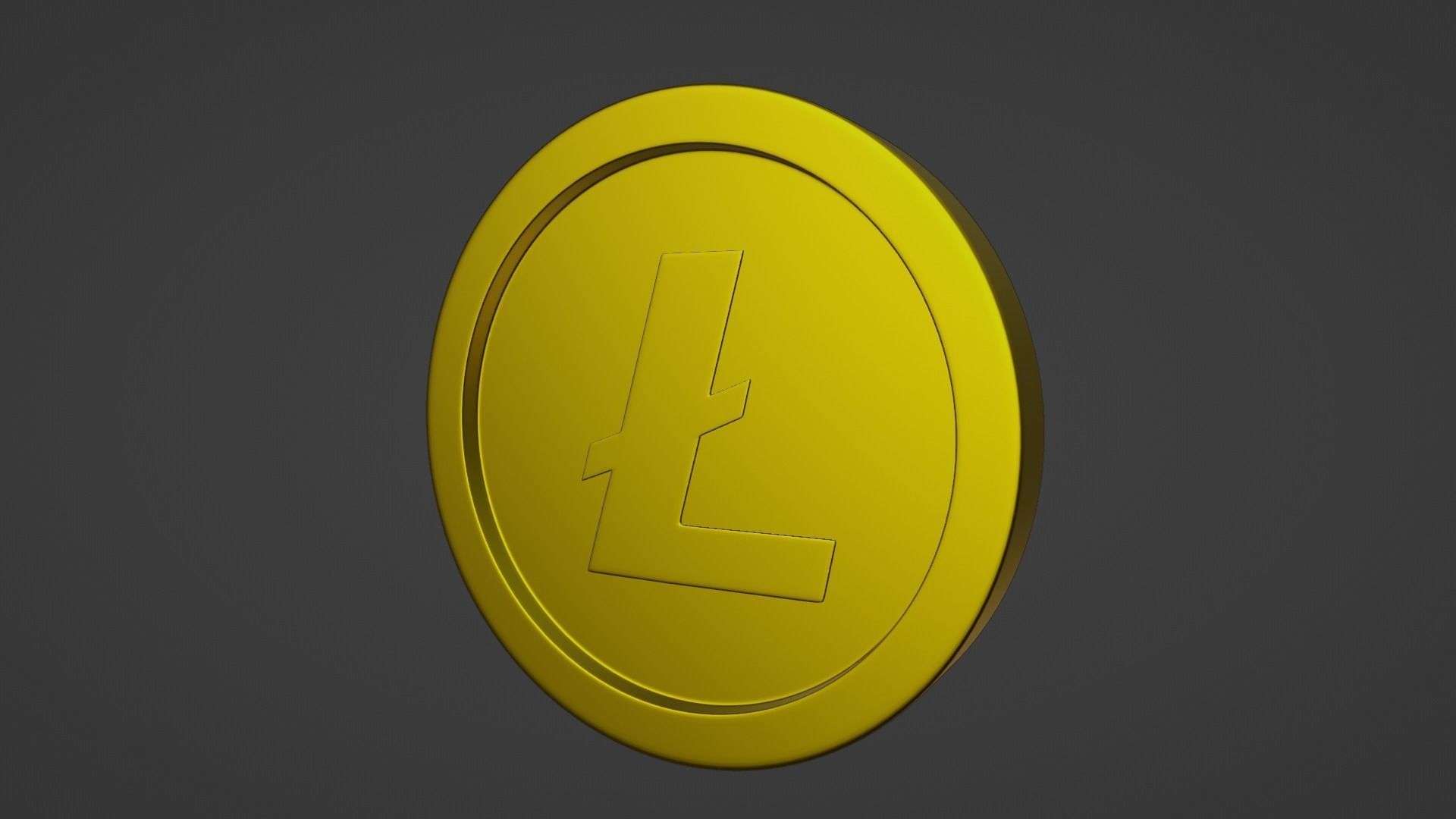 Litecoin coin with letter l Low-poly 3D model_9