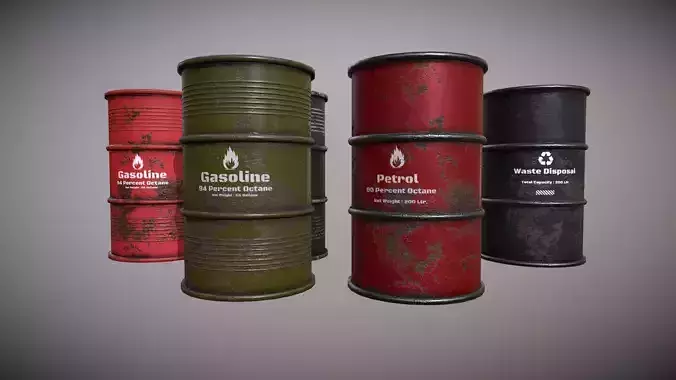 3D Military Fuel Barrel Drums - Low Poly - Game Ready Low-poly 3D model
