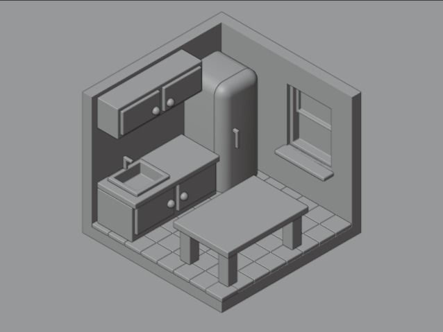 Isometric Kitchen Low-poly 3D model_7