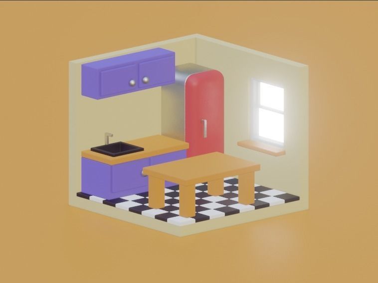 Isometric Kitchen Low-poly 3D model_4