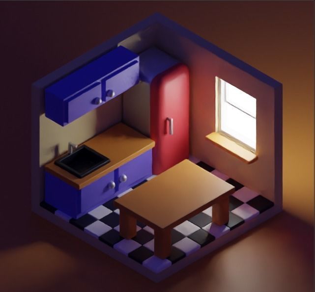 Isometric Kitchen Low-poly 3D model_3